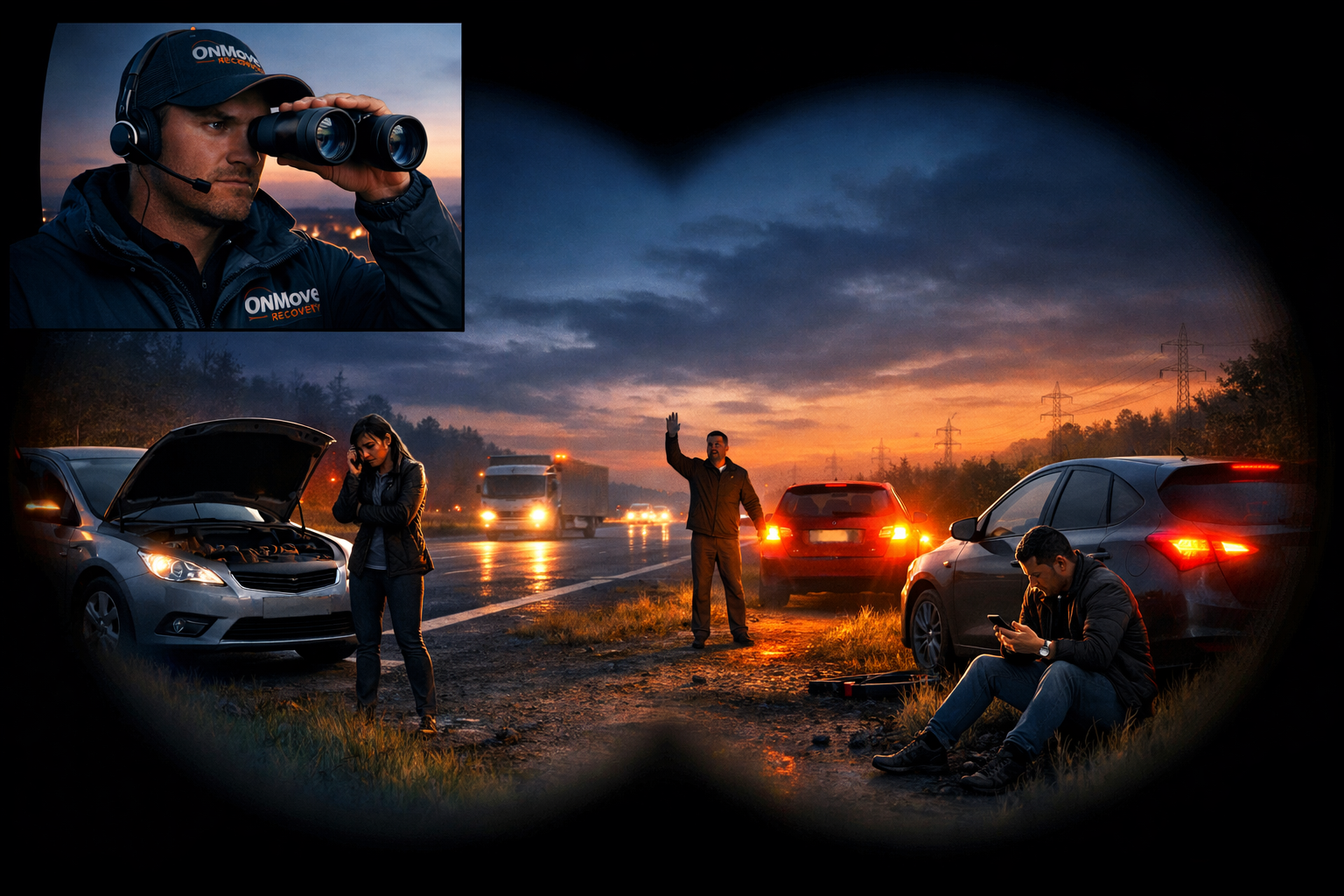 Nighttime roadside rescue scene